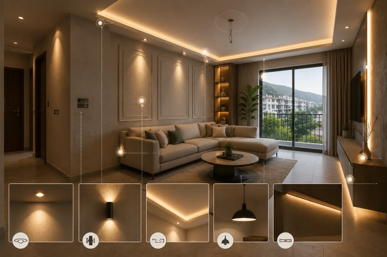 Home Lighting Planning in Ambegaon Budruk Before Ceiling and Furniture