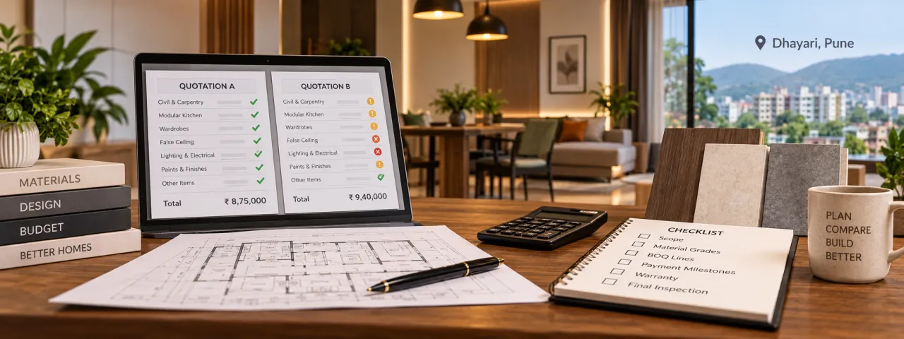 How to Compare Interior Quotations in Dhayari, Pune