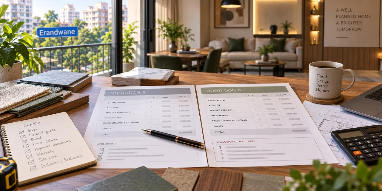 Comparing Interior Quotations in Erandwane, Pune: Scope, Materials and Payment Checks