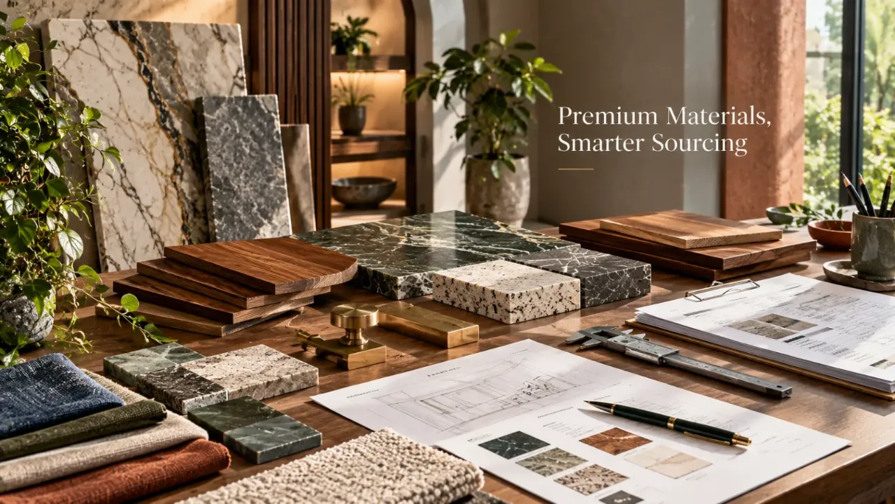 Learn how to source genuinely premium interior materials without being overcharged by comparing quality, specifications, origin, and supplier pricing—not just brand names. From natural stone and wood to hardware, finishes, and textiles, smart sourcing means verifying what you are actually paying for and comparing like-for-like options. Make informed material choices that deliver a premium interior look and lasting quality without unnecessary markups.