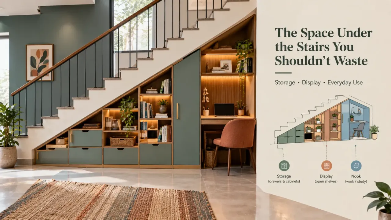 Discover how to transform the space under the stairs into valuable, functional square footage instead of letting it become wasted space. From built-in storage and display shelving to compact work or study nooks, smart under-stair design can adapt awkward dimensions to everyday needs. Explore practical under-stairs storage ideas that improve organisation, maximise space, and add character to the home