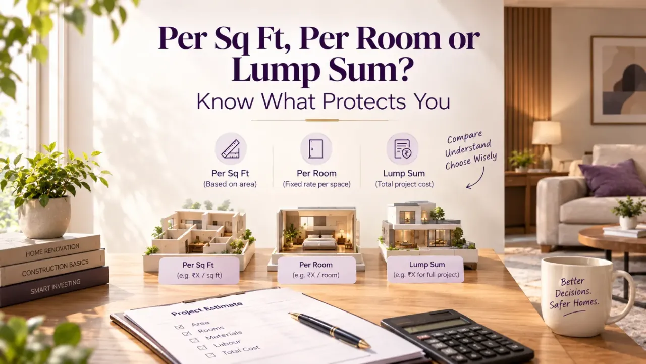 Compare per-square-foot, per-room, and lump-sum interior design pricing methods to understand renovation costs, avoid hidden expenses, and choose the right payment structure for your home project.