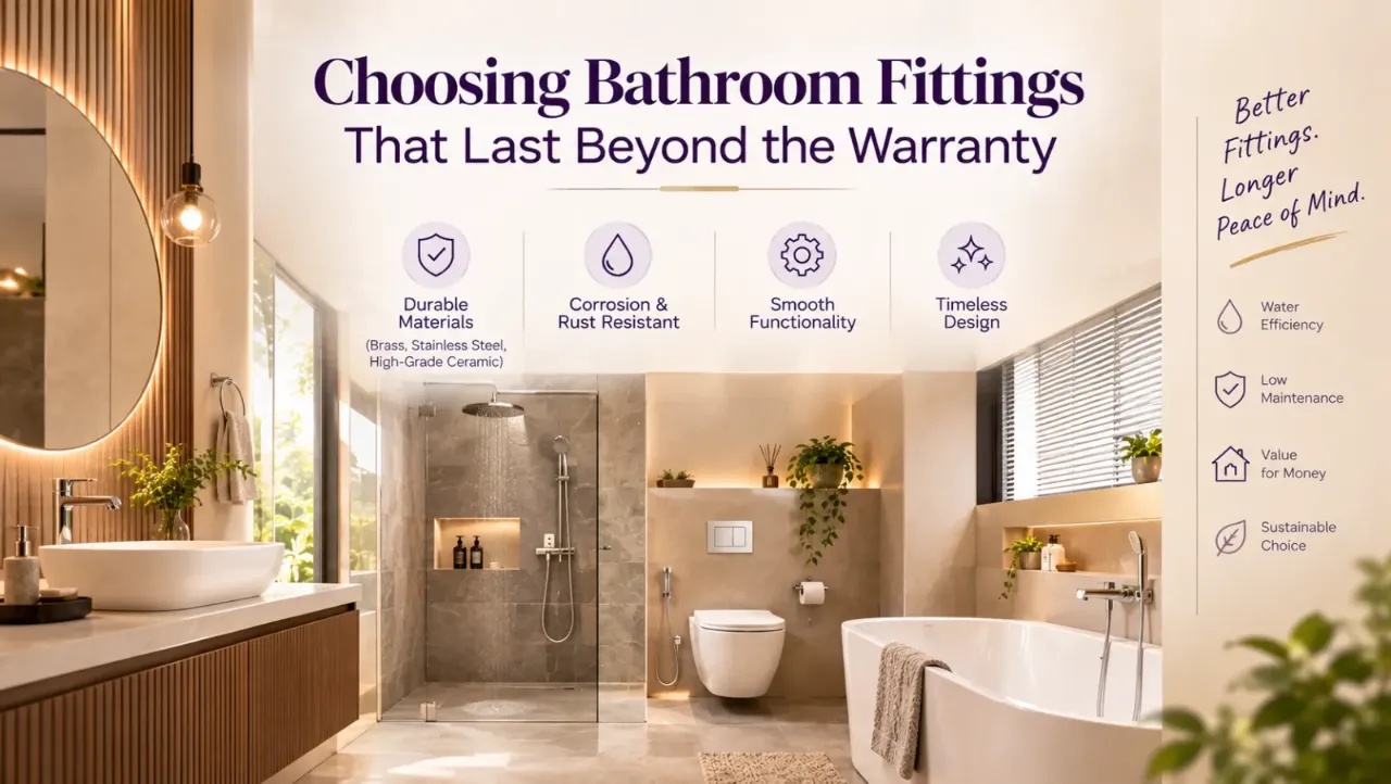 Modern bathroom fittings featuring durable materials, rust-resistant finishes, water-efficient fixtures, and timeless designs for long-lasting performance, low maintenance, and lasting value.