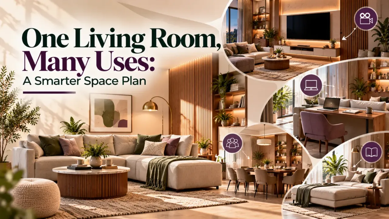 Discover smart living room design ideas that make one space work for multiple purposes, from relaxing and entertaining guests to watching television, working from home, and dining. Explore flexible furniture arrangements, multifunctional pieces, smart storage, and thoughtful lighting to create a comfortable, stylish, and practical living room for modern Indian homes.