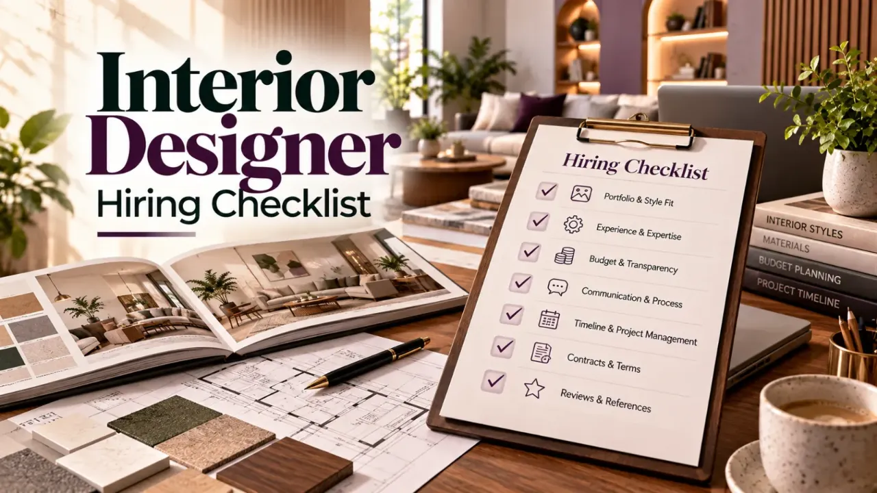 Use this interior designer hiring checklist to evaluate portfolios, design expertise, project budgets, communication, timelines, contracts, and client references before making a decision. Discover practical tips for choosing the right interior designer for your home, comparing service offerings, avoiding costly misunderstandings, and ensuring a smooth interior design project.