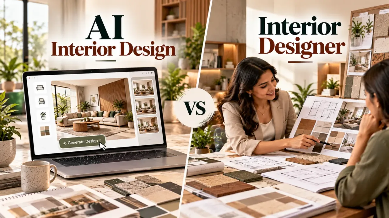 Compare AI interior design tools with professional interior designers to understand the differences in design visualisation, personalisation, project planning, budgeting, and execution. Discover the benefits and limitations of AI-powered room design and expert guidance to choose the right approach for creating a functional, stylish home that suits your needs and budget.