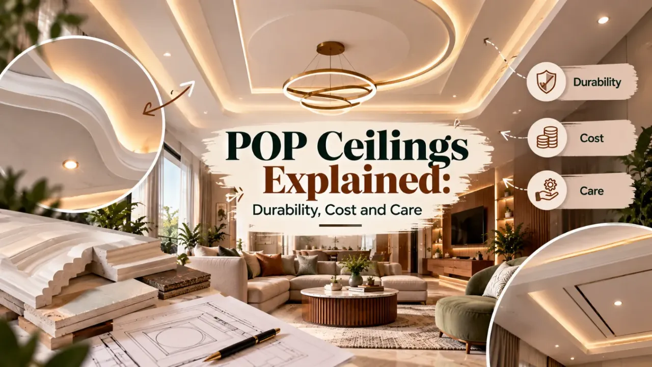 Explore POP ceiling designs for modern Indian homes, with insights into durability, installation costs, maintenance, layered ceiling styles, and energy-efficient LED lighting. Learn how to choose the right Plaster of Paris (POP) false ceiling for your living room or bedroom while balancing aesthetics, budget, and long-term performance.