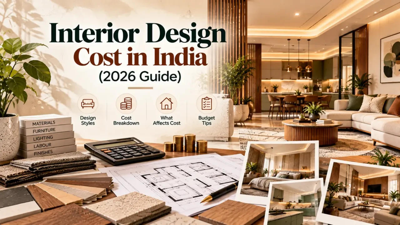 Explore the interior design cost in India for 2026 with a practical guide to home interior budgets, material choices, modular kitchens, wardrobes, furniture, lighting, and finishing costs. Understand the factors that influence 1 BHK, 2 BHK, and 3 BHK interior prices, compare budget-friendly and premium options, and plan your home interiors with greater financial clarity.