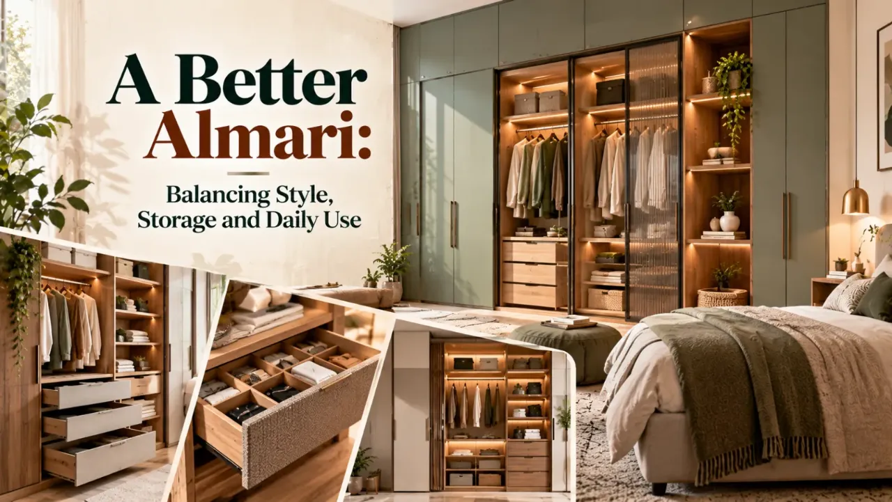 Explore smart almari designs that combine elegant style, practical storage, and everyday convenience. Discover wardrobe ideas for Indian homes, including space-saving layouts, built-in organizers, modular shelves, pull-out drawers, and finishes that keep your bedroom stylish, organized, and clutter-free.