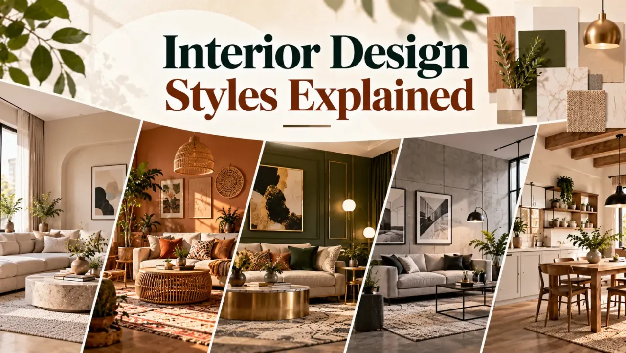 Discover popular interior design styles, from minimalist and Scandinavian to bohemian, industrial, and modern luxury. Learn how each style uses colours, furniture, materials, lighting, and décor to create a distinct atmosphere, helping you choose the right look for your home and lifestyle.