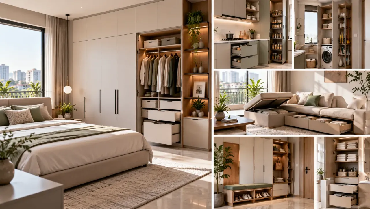 Explore smart storage planning for Mahalunge homes with practical ideas for wardrobes, modular kitchens, utility areas, entryways, and multifunctional furniture. Discover how built-in storage, organised shelves, pull-out drawers, and hidden compartments can reduce everyday clutter while preserving open space, natural light, and a clean, comfortable look.