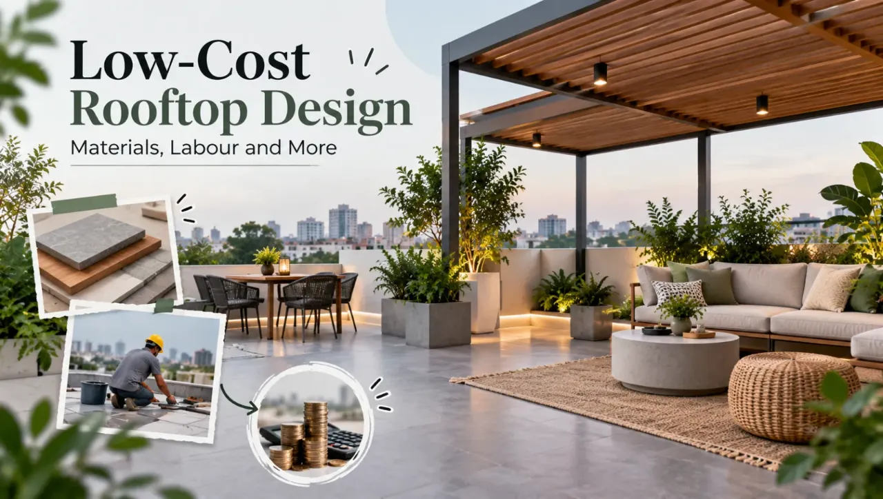 image description Discover budget-friendly rooftop design ideas by comparing flooring materials, pergolas, weather-resistant furniture, lighting, and labour costs. Learn how to create a stylish, functional rooftop retreat with smart material choices, practical layouts, and cost-conscious upgrades without compromising durability or comfort.