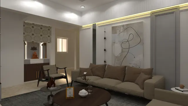 Living Room, Contemporary style from Mondrian-Inspired Contemporary 3 BHK Interior in Talegaon Dabhade in Talegaon Dabhade by Amey Ramchandra Sanas