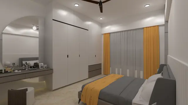 Master Bedroom, Contemporary style from Mondrian-Inspired Contemporary 3 BHK Interior in Talegaon Dabhade in Talegaon Dabhade by Amey Ramchandra Sanas