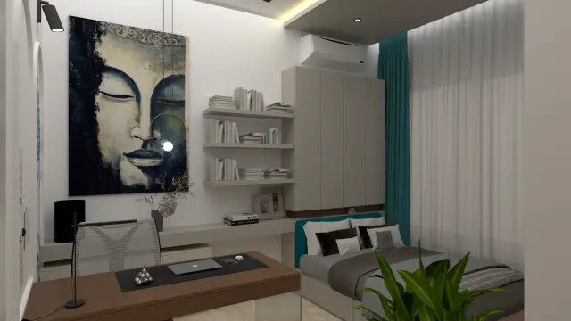 Bedroom, Contemporary style from Mondrian-Inspired Contemporary 3 BHK Interior in Talegaon Dabhade in Talegaon Dabhade by Amey Ramchandra Sanas