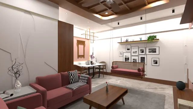 Living Room, Indian Ethnic style from Modern Indian 2 BHK Interior with Muted Luxury in Kharghar in Kharghar by Amey Ramchandra Sanas