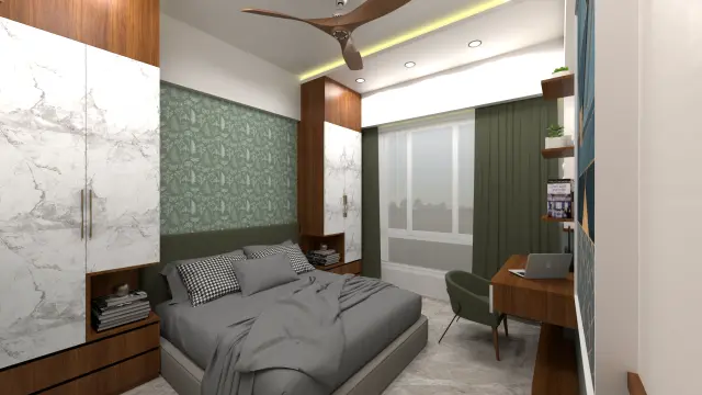 Bedroom, Indian Ethnic style from Modern Indian 2 BHK Interior with Muted Luxury in Kharghar in Kharghar by Amey Ramchandra Sanas