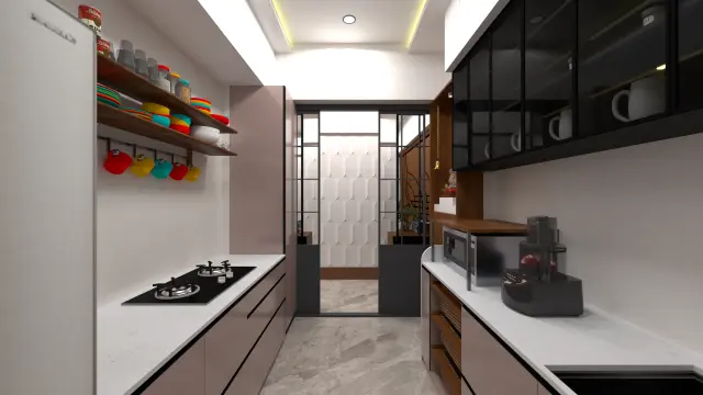Kitchen, Indian Ethnic style from Modern Indian 2 BHK Interior with Muted Luxury in Kharghar in Kharghar by Amey Ramchandra Sanas