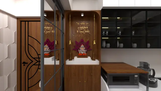 Pooja Room / Prayer Area, Indian Ethnic style from Modern Indian 2 BHK Interior with Muted Luxury in Kharghar in Kharghar by Amey Ramchandra Sanas