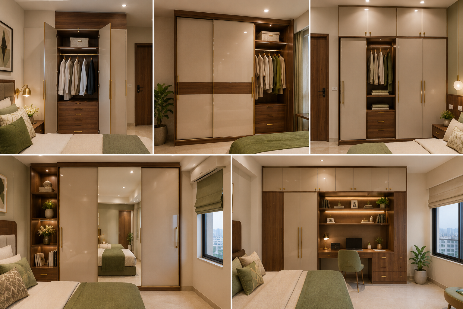 Wardrobe types for 2 BHK homes in Delhi NCR including hinged wardrobe sliding wardrobe loft storage mirror shutter and study unit