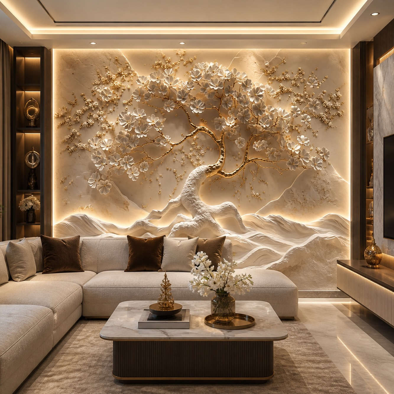 living-room feature walls by Wallpaper Professionals 3D Custom Wallpaper