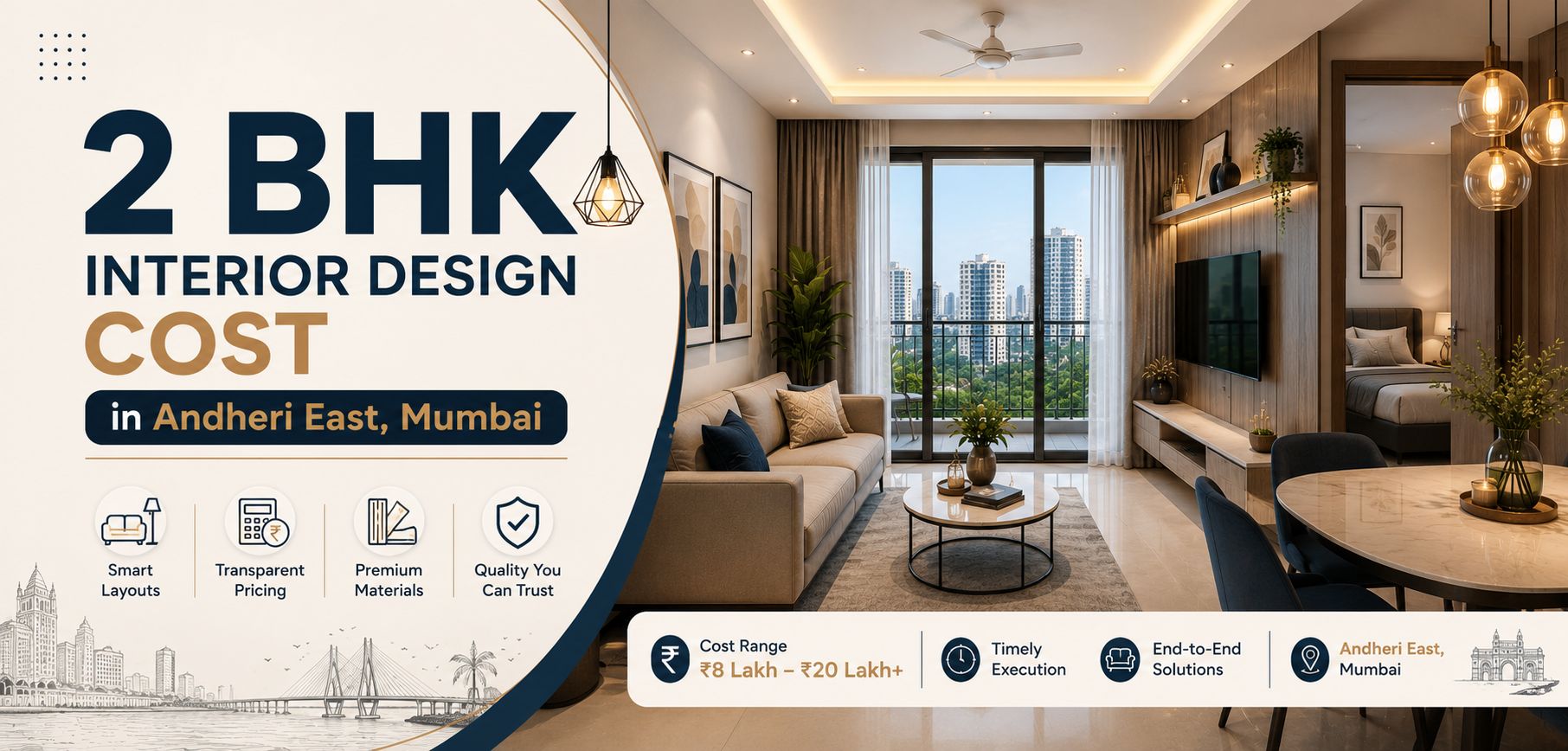 2 BHK Interior Design Cost in Andheri East, Mumbai
