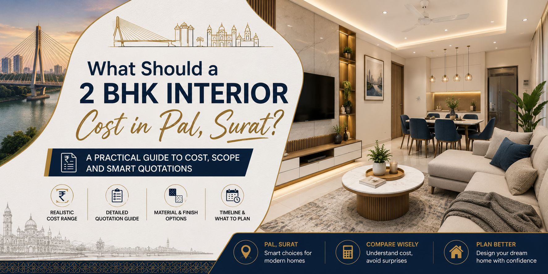 What Should a 2 BHK Interior Cost in Pal, Surat?