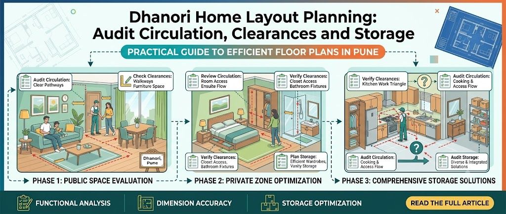 Dhanori Home Layout Planning: Audit Circulation, Clearances and Storage